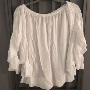 Elan White off the shoulder ruffle sleeve rayon blouse size S